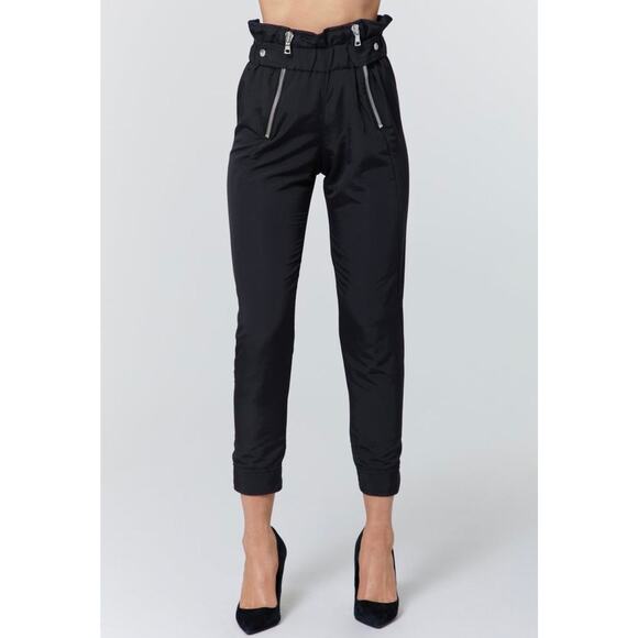 EUC RtA Leon Black Paperbag Waist Zip Ankle Pants S Small Jogger Trousers Silver - Picture 1 of 16